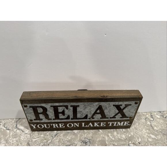 Mudpie Wood Metal Farmhouse Decor Sign - Relax You're On Lake Time - Picture 3 of 8